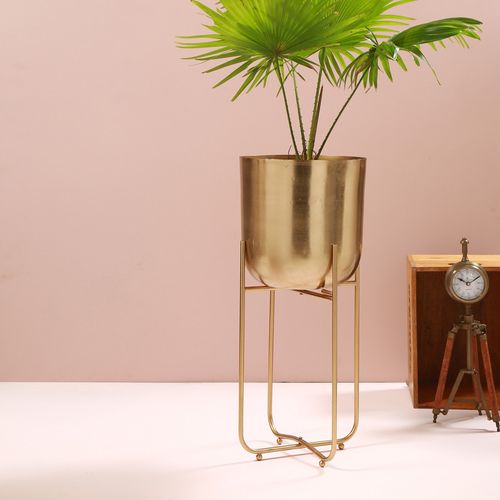 Manor House Gold Finish Metal Planter With Stand 24 Inch Tall image