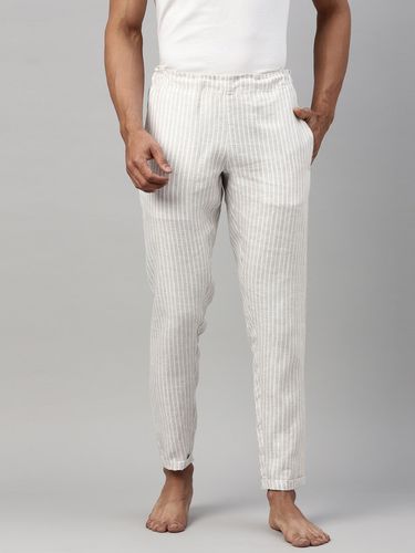 Ecentric Men Beige White Stripes Hemp Lounge Pant image