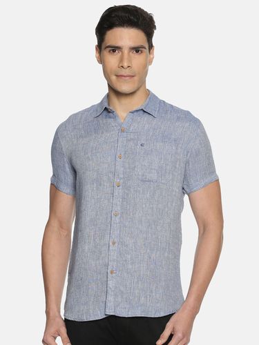Ecentric Navy Blue Colour Slim Fit Hemp Casual Shirt image