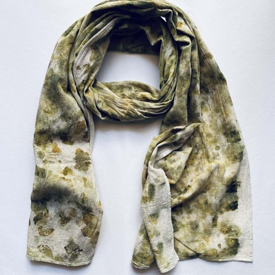 Eco-printed Kala Cotton Stole - Off white with green image