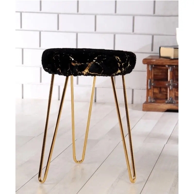 Faux Fur Stool for Sitting -Black Gold image