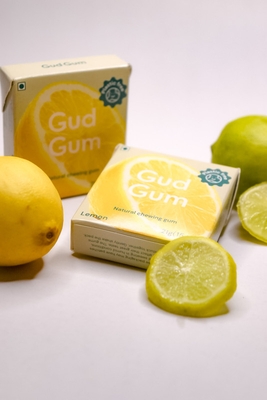 Gud Gum- Natural Chewing Gum- Lemon Flavour- Sugar Free, Biodegradable- Pack of 4 (60 chewing gums) image