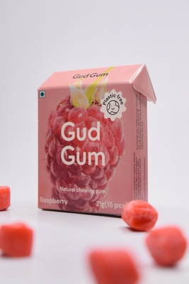 Gud Gum- Natural Chewing Gum- Raspberry Flavour- Sugar Free, Biodegradable- Pack of 4 (60 chewing gums) image