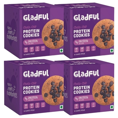 Gladful Choco Chip Protein Cookies  (80g x 4, Pack of 4) image