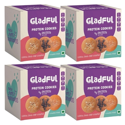 Gladful Assorted Protein Cookies  (80g x 4, Pack of 4) image
