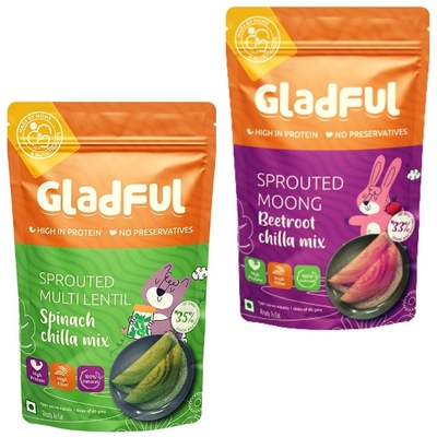 Gladful Beetroot & Spinach Protein Sprouted lentils & millets Instant Chilla – Dosa Mix (Pack of 2) image