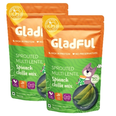 Gladful Spinach Protein Sprouted lentils & millets Instant Chilla – Dosa Mix (Pack of 2) image