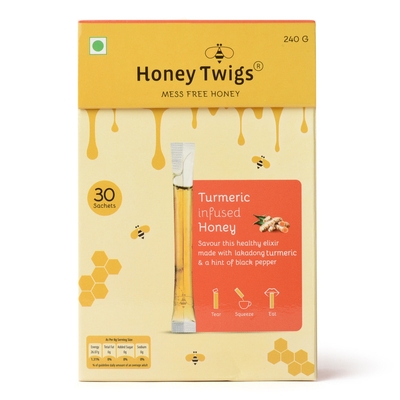 Honey Twigs Turmeric Honey And Lakadong Black Pepper (240Gm, 30 Single Sachets) image