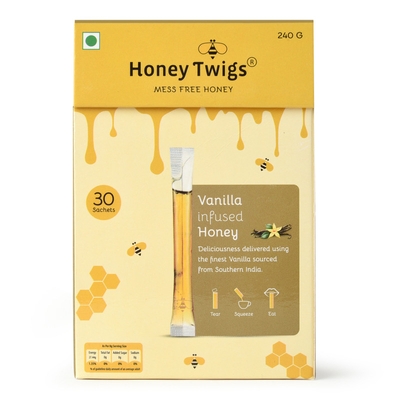 Honey Twigs Vanilla Honey (240Gm, 30 Sachets) image