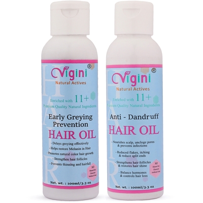 Vigini Anti Dandruff Revitalizer Tonic Hair + Early Anti Greying Prevention Oil (200Ml) image