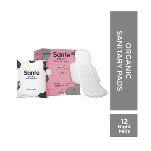 Sanfe-100-Organic-Biodegradable-Soft-Cotton-Sanitary-Night-Pads-Antibacterial-UltraThin-Night-Heavy-Flow-Period-Care-Pad-For-Women-And-Girls-12-Pads
