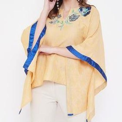 The-Kaftan-Company-Embroidered-Yellow-Pure-Silk-Top